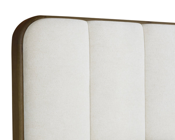 Sunpan Jamille Bed - Plush Eclipse White Upholstered Design with Solid Oak Frame and Extra Thick Headboard King