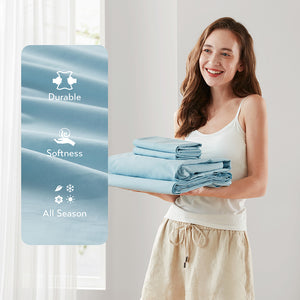 JLA Home 510 Design - 100% Cotton breathable sheet set — OEKO-TEX certified, ultra-soft durable weave for year-round comfort Light Blue AM20-0353