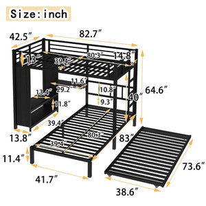 English Elm Twin Bunk Bed With Wardrobe & Trundle, Metal Frame, Foldable Desk, Noise-Reduced Design, Black Finish W1580S00135-GIGA