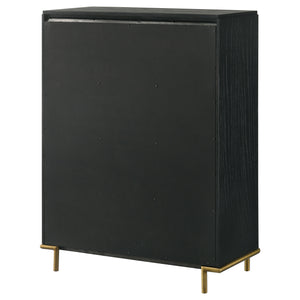 English Elm Anser Modern 5-Drawer Chest: Elegant Black Woodgrain Storage With Gold Accents For Any Bedroom B062P358456