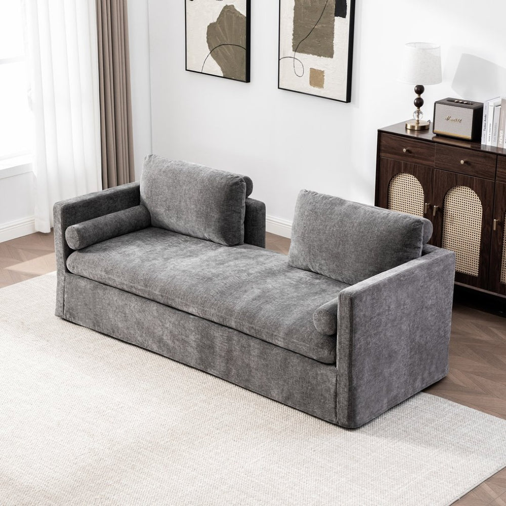 English Elm 82.68" Wide Chenille Two Seat Sofa Solid Wood Frame with Lumbar Pillows Living Room Gray W3189S00025