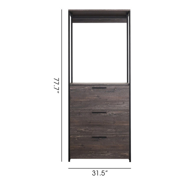 English Elm Monica Modular Closet System with Metal Frame Three Drawers Open Shelf Rustic Gray B040S00174