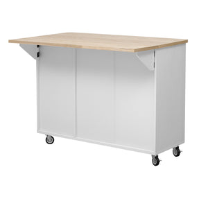English Elm K&K 51" Fluted Kitchen Island with Waveform Panels, Drop Leaf, Rolling Cart with Towel Rack and Storage White N707P221446W