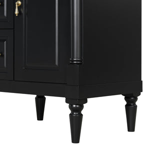 English Elm 24 Inch Freestanding Vanity with Ceramic Sink Rubberwood Frame Matte Finish Storage Black N725P356058B