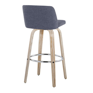 English Elm 30" Swivel Barstools Set of 2 Whitewashed Wood Blue Seat Chrome Footrest Bar B202S00678