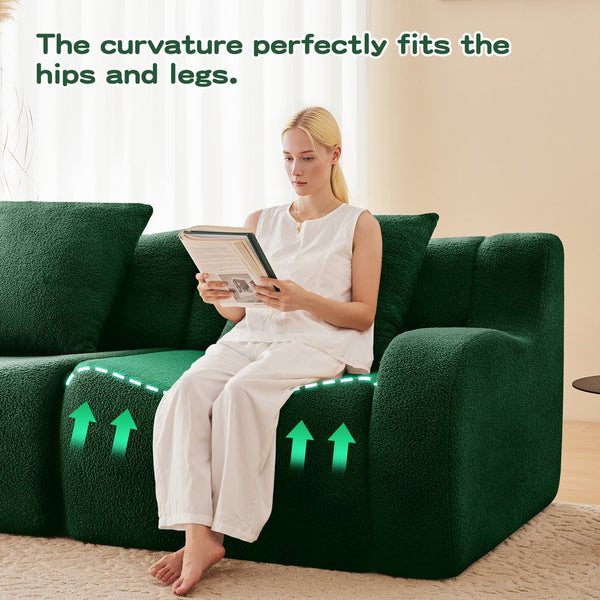 English Elm L-Shaped Teddy Fabric 2-Seat Sofa - Cloud-Like Comfort, No Assembly, Ergonomic Design, Green Delight W714S01438