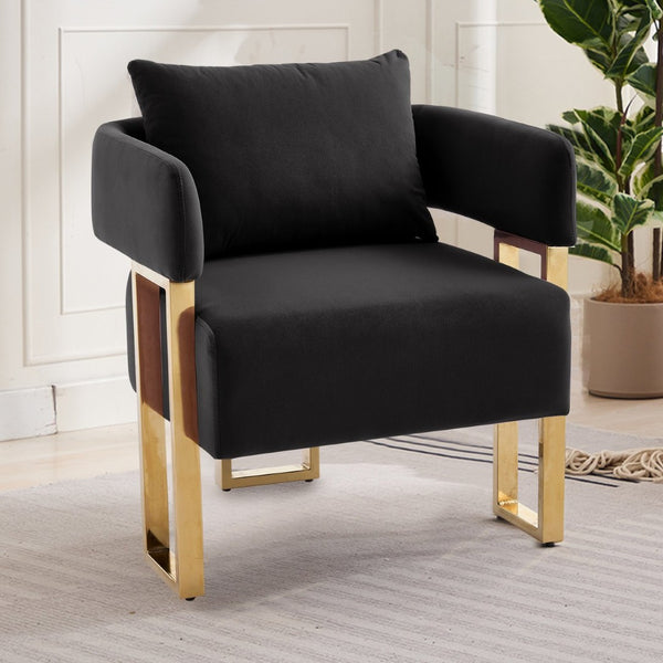 English Elm Ts Velvet Accent Chair Set of Two with Gold Metal Legs for Living Room or Office Black W2311P414940