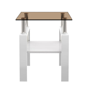 English Elm Set Of 2 Modern Tempered Glass Side Tables With Mdf Shelf – Stylish Coffee & End Table Duo For Home W241P300316-GIGA