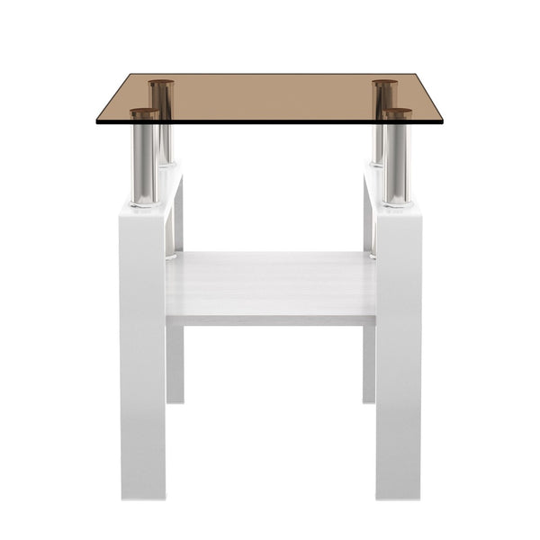 English Elm Set Of 2 Modern Tempered Glass Side Tables With Mdf Shelf – Stylish Coffee & End Table Duo For Home W241P300316-GIGA