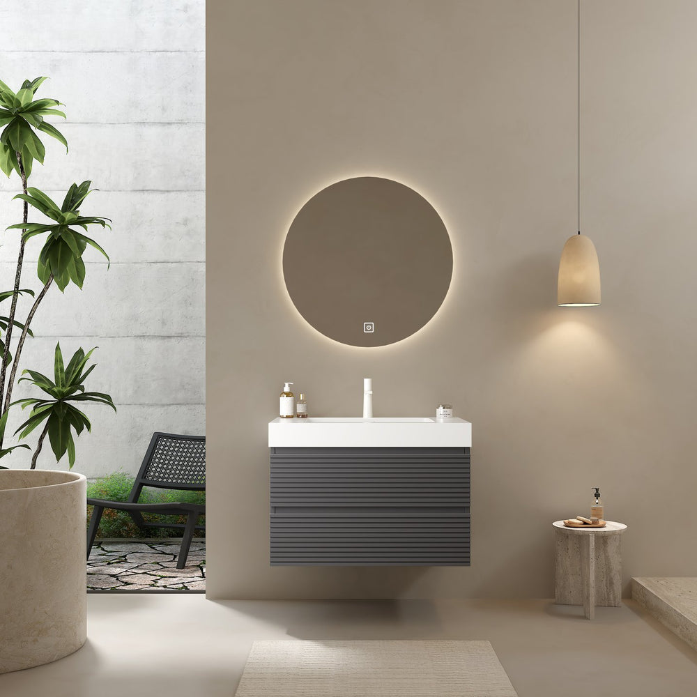 English Elm VENO 30" Modern Wall-Mounted Bathroom Vanity with Integrated Rectangular Basin, Gray Striped Plywood Drawers, Soft-Close Storage W2615S00042