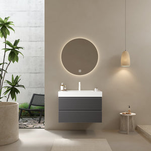 English Elm VENO 30" Modern Wall-Mounted Bathroom Vanity with Integrated Rectangular Basin, Gray Striped Plywood Drawers, Soft-Close Storage W2615S00042