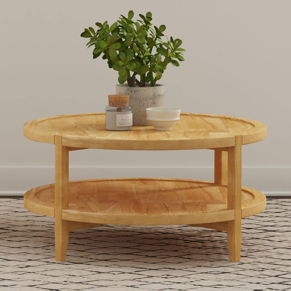 English Elm Isbell Round Solid Wood Coffee Table – Modern Farmhouse Charm With Maple Finish & Ample Storage Space B062P299894