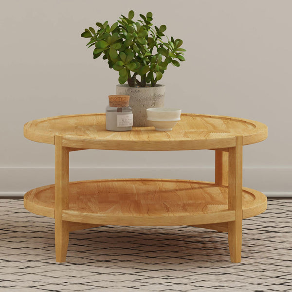 English Elm Isbell Round Solid Wood Coffee Table – Modern Farmhouse Charm With Maple Finish & Ample Storage Space B062P299894