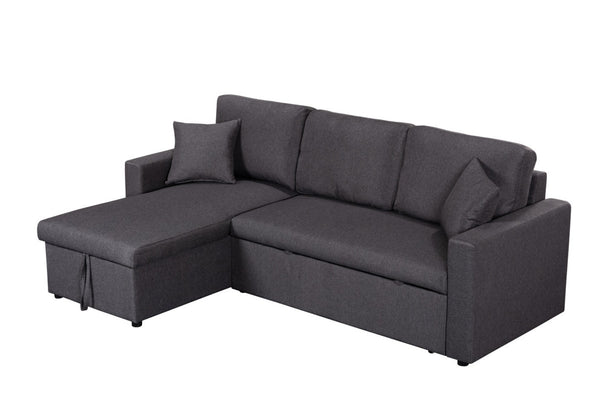 English Elm Sorrelle Linen Sleeper Sectional with Reversible Chaise and Hidden Storage Compartment Dark Gray B2749S00040