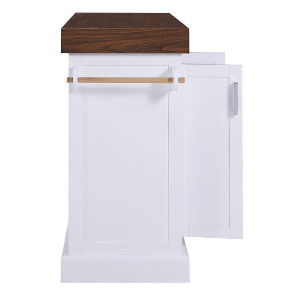 English Elm K&k Rolling Kitchen Island with Walnut Grain Countertop Drawers and Spice Rack White N707S000025W