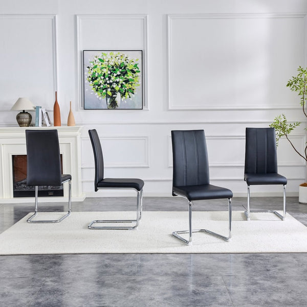 English Elm 4-pack Pu High-back Dining Chairs with Powder-coated Metal Legs for Modern Kitchens Black W3875P372872
