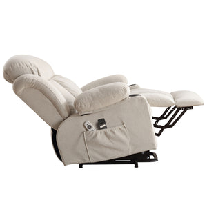 English Elm Power Lift Recliner Chair with Heat & 4-Point Massage, USB Port, Cup Holders, Remote for Living Room Beige W1521P303189