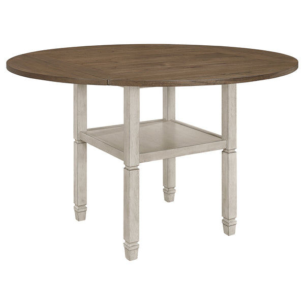 English Elm Bentley Rustic Cream Round Extension Dining Table with Base Shelf, Farmhouse Charm & Weathered Finish B062P331051