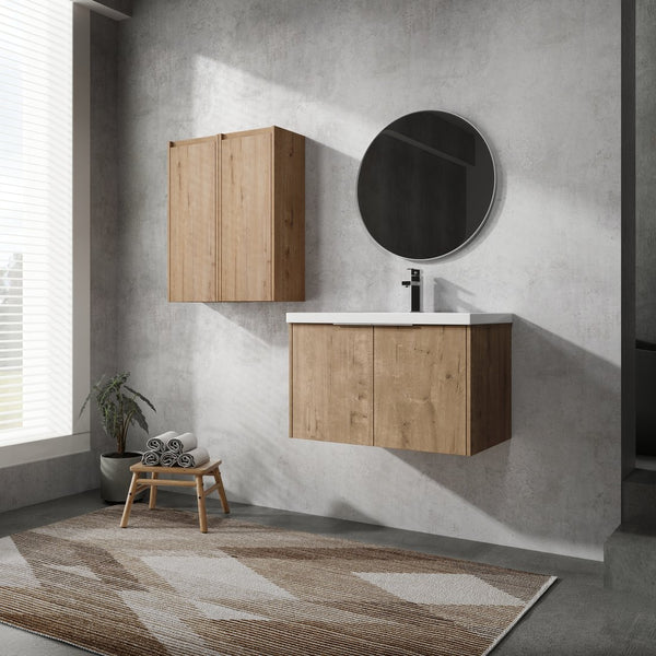 English Elm 30" Wall-Mounted Bathroom Vanity With Sink & Side Cabinets - Stylish, Space-Saving Design & Storage W999S00222