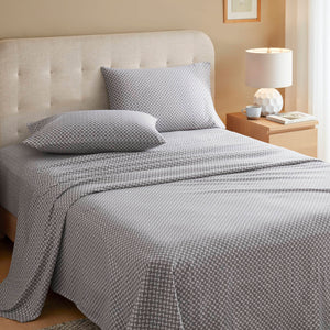 JLA Home True North by Sleep Philosophy - 100% Cotton Flannel Snowflake Sheet Set – 160gsm Brushed Warmth, Deep-Pocket Fit, Soft Breathable Winter Comfort TN20-0623