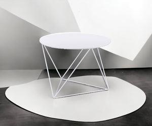 English Elm Epidia Lightweight White Metal Accent Table with Round Top & Triangle Legs – Modern Display Utility B2726P243242