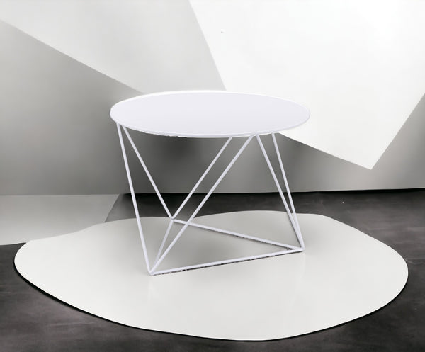 English Elm Epidia Lightweight White Metal Accent Table with Round Top & Triangle Legs – Modern Display Utility B2726P243242