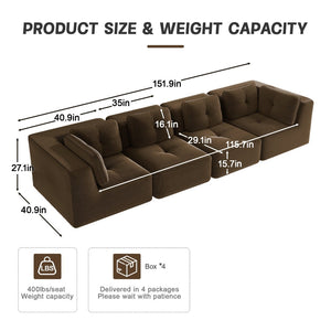 English Elm Modern Corduroy Sectional Sofa Tufted Four Seat Modular Design with Deep Cushions Brown W714S01810