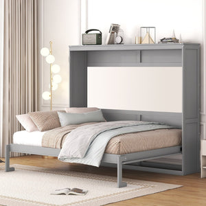 English Elm Queen Murphy Wall Bed with Dual Piston Mechanism Space Saving Mdf Cabinet Frame Gray LP000665AAE-2