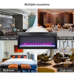 English Elm 44 Inch Recessed Electric Fireplace with Led Flame Heater and Remote for Living Rooms W1769P171421