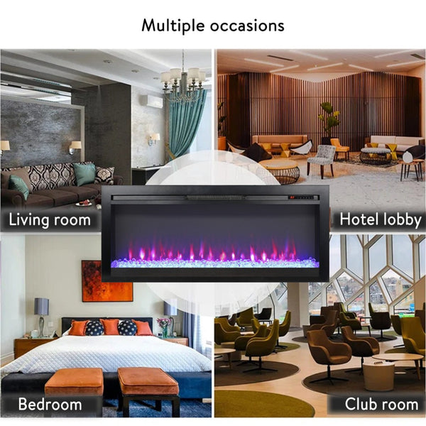 English Elm 44 Inch Recessed Electric Fireplace with Led Flame Heater and Remote for Living Rooms W1769P171421