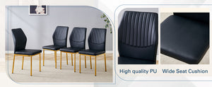 English Elm Luxury Dining Chair Set Of 4 - Modern Black Pu Upholstery With Gold Legs For Stylish Comfort W1151P282688