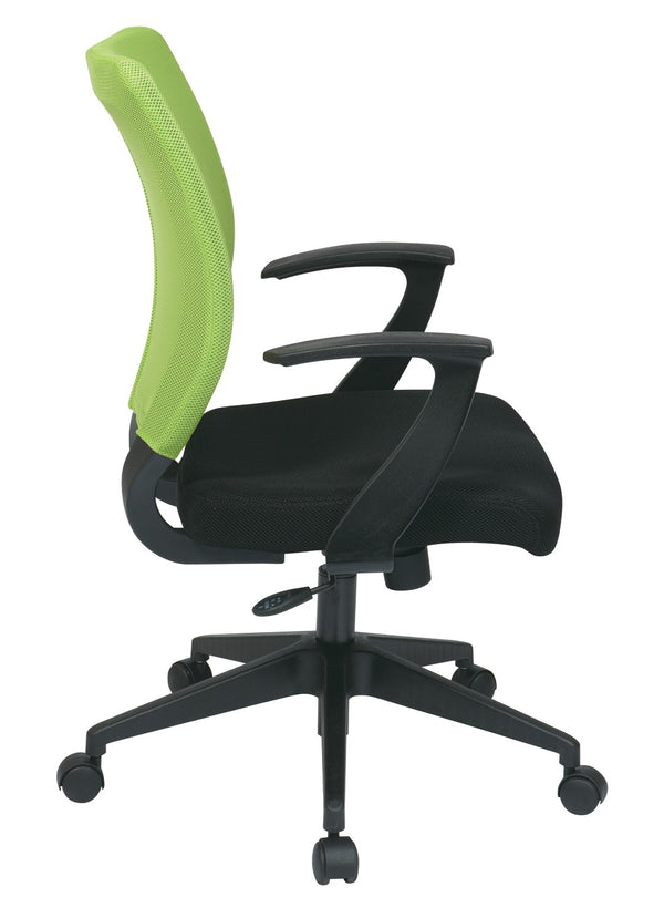 OSP Home Furnishings Screen Back Ergonomic Task Chair with Mesh Seat Lumbar Support and T Arms for Office Green EM51022N-6