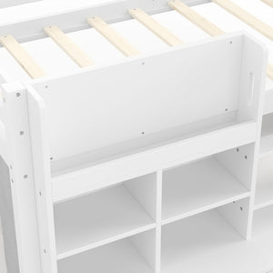English Elm Full Bunk Bed with Trundle Bookshelf Storage Pine Frame Car Design for Kids W1580S00397