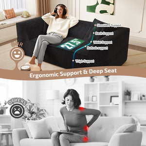 English Elm 3-in-1 Convertible Sofa Bed Sparkling Chenille 79.5" Deep Seat 3-Seater with Chaise & Pillows Black W3219P369309