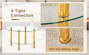 English Elm Contemporary Round Tempered Glass Coffee Table Gold Legs Open Shelf Living Room W1151P234005