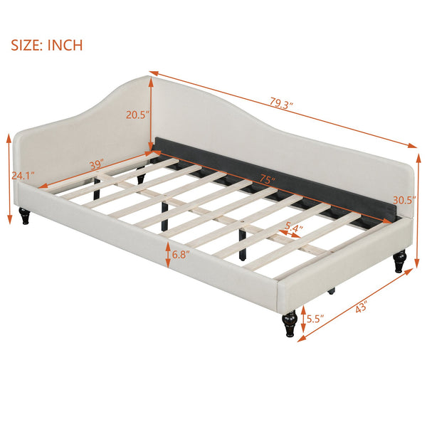 English Elm Twin L-Shaped Linen Daybed with Solid Wood Legs — Semi-Enclosed Modern Design, Durable Support Beige SF100145AAA