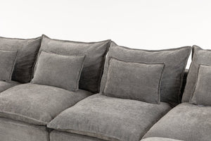 English Elm 129.8" Wide Modular Cloud Sectional Cotton Linen Sofa with Deep Foam Seats and Ottomans Antique Grey W2530S00015