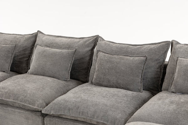 English Elm 129.8" Wide Modular Cloud Sectional Cotton Linen Sofa with Deep Foam Seats and Ottomans Antique Grey W2530S00015