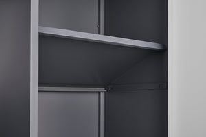 English Elm Black Steel Lockable Wardrobe with Hanging Rod Adjustable Shelves for Organized Storage Grey W1247P372609