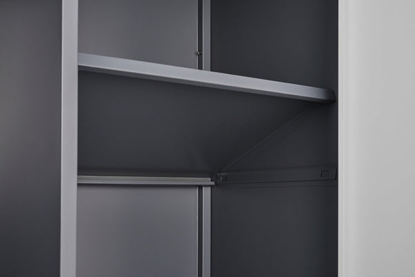 English Elm Black Steel Lockable Wardrobe with Hanging Rod Adjustable Shelves for Organized Storage Grey W1247P372609