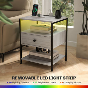 English Elm Homcom 3-Tier End Tables With Usb Charging, Rgb Led Lights & Storage Drawers For Modern Living Spaces W2225P229087