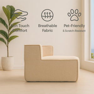 English Elm Beige Teddy Fleece Modular Floor Lounge Chair Plush Foam Cushions for Dorm or Living Room W3326P354556