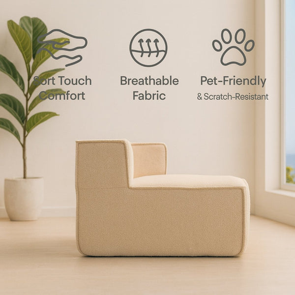 English Elm Beige Teddy Fleece Modular Floor Lounge Chair Plush Foam Cushions for Dorm or Living Room W3326P354556