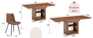 English Elm Expandable Walnut Mdf Dining Set with Storage Base and Four Fabric Chairs W1151S04714