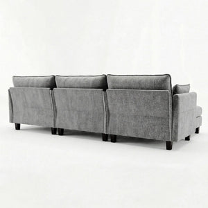 English Elm Modern Chenille Three Seat Sofa with Ottoman Usb Charging Ports and Storage Pockets Dark Grey W2519S00003