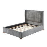 Queen Size Modern Upholstered Platform Bed Frame with Corduroy Headboard, Wooden Slats Support - Dark Grey