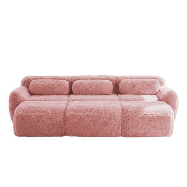 English Elm 3-seater Curved Modular Sectional Plush Upholstered Sofa with Linkable Ottoman for Living Rooms Pink W714S01561