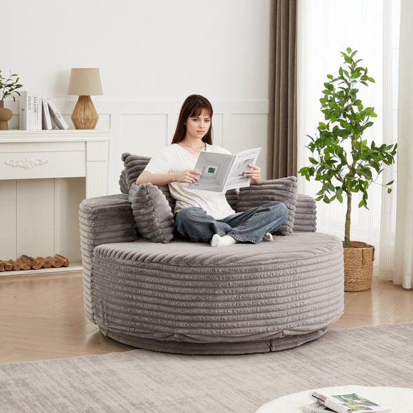 English Elm 55''l 55'l Chenille Swivel Lounge Chair Plush Foam Fill 360 Rotation Modern Living Room W834S00610