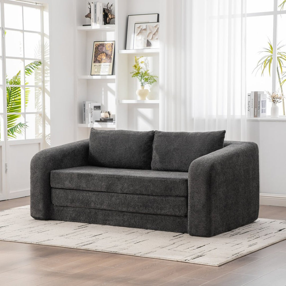 English Elm 71" Chenille Pull Out Sleeper Loveseat Convertible Floor Couch for Dorm or Guest Bedroom Gray W3118P388902