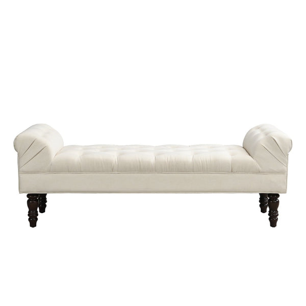 English Elm Button-tufted Upholstered Bench with Oak Legs Diamond Stitching for Bedroom or Entryway Beige N761P304406W